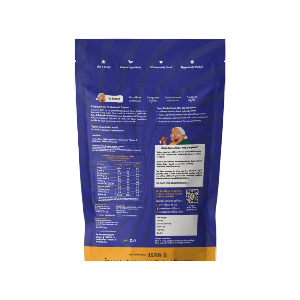 Sweet Karam Coffee Kerala Tapioca Chips - Indian Masala - Pack of 3 : 3 x 65 g