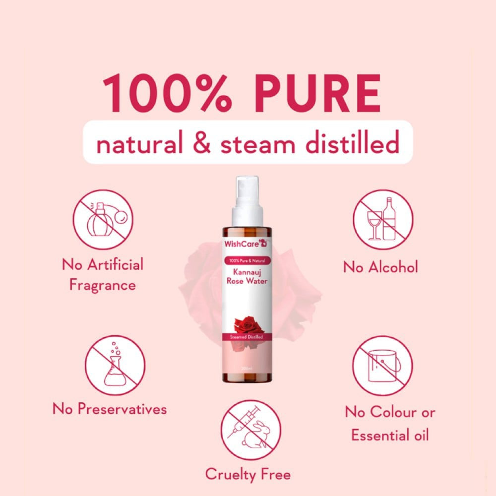 Wishcare 100% Pure Kannauj Rose Water Spray : 200 ml