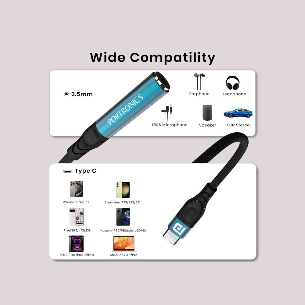 Portronics iKonnect C Pro Type C to 3.5 mm Audio Jack OTG Converter (Black) : 1 unit