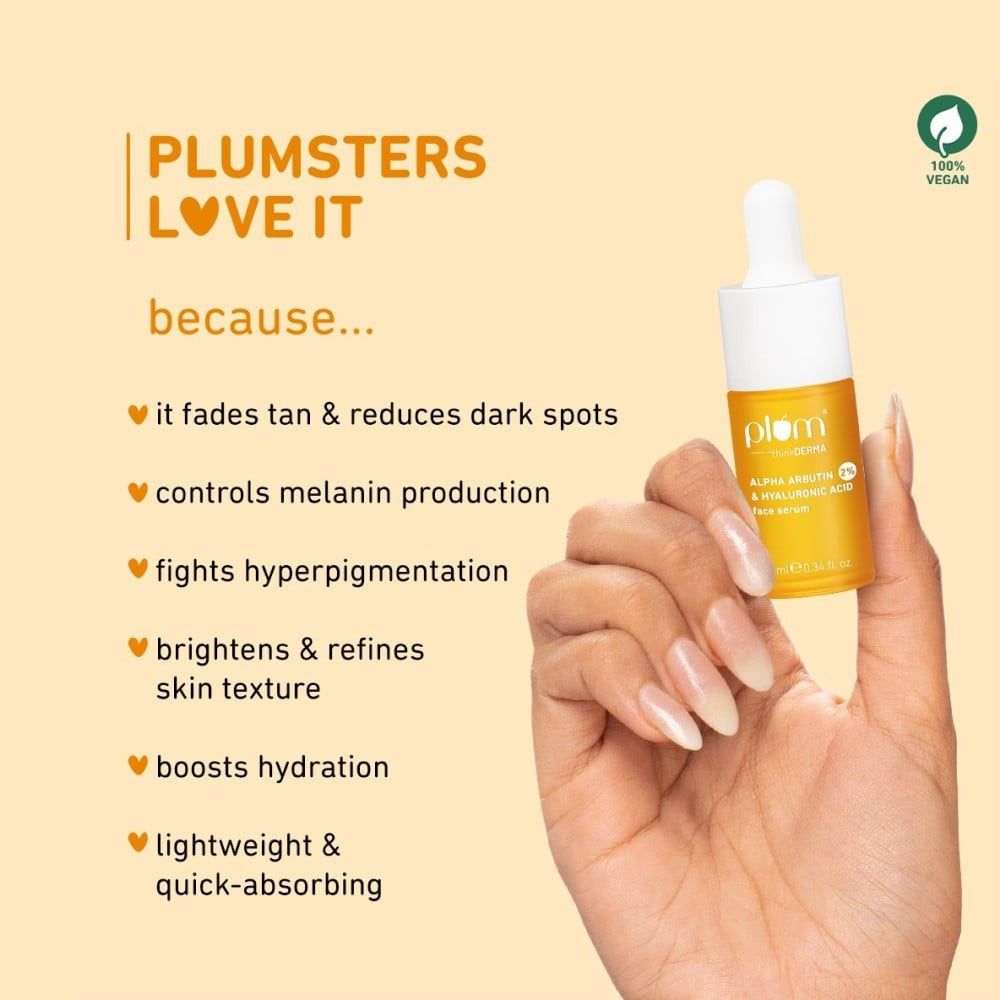 Plum 2% Alpha Arbutin & Hyaluronic Acid Tan Fighting Face Serum : 10 ml