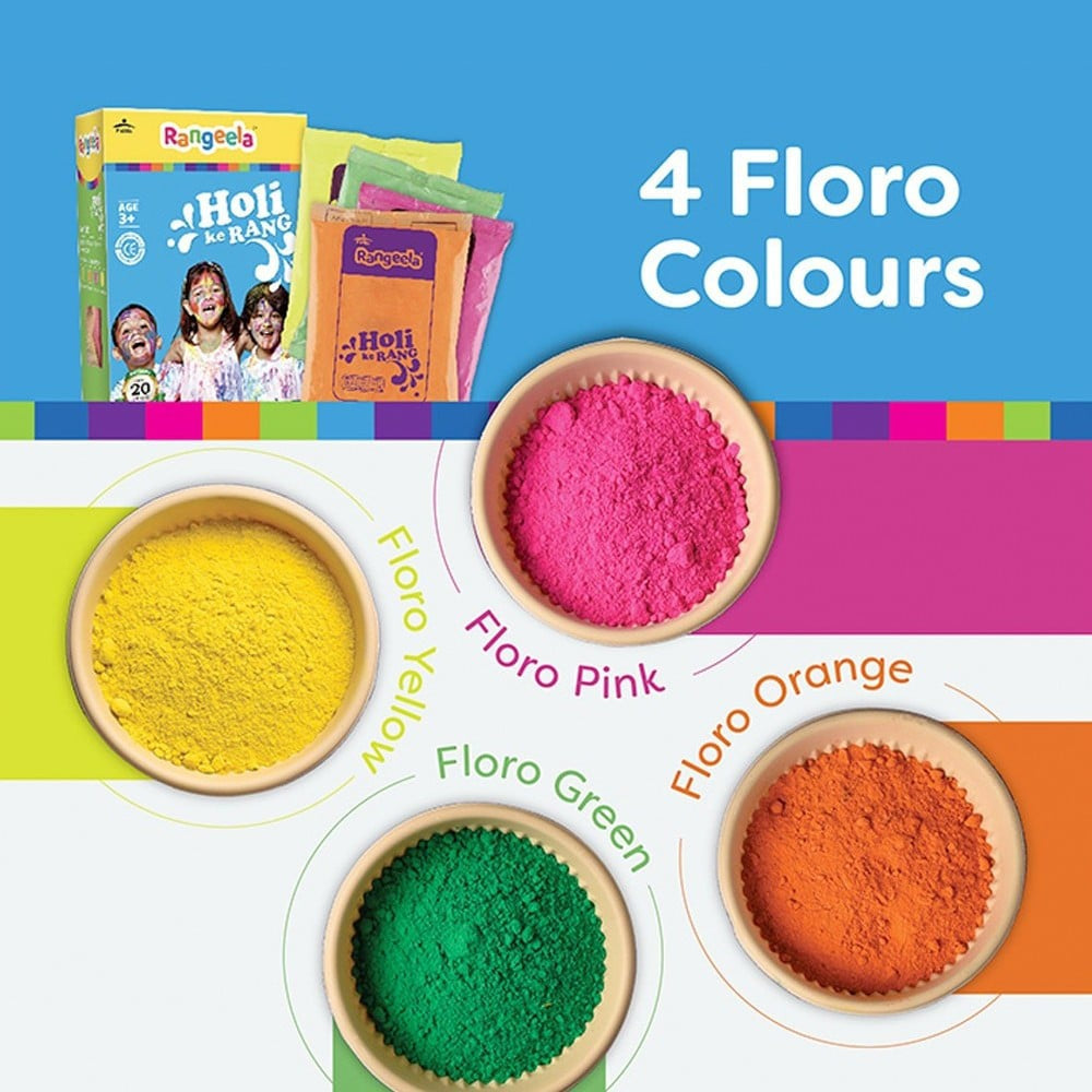 Pidilite Rangeela Holi Ke Rang Non-Toxic Vibrant Gulal (Pink, Yellow, Green, Orange) : 1 pack (4 x 60 g)