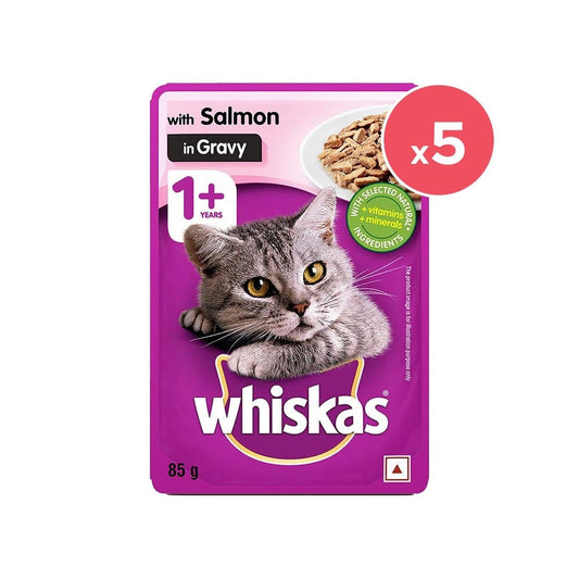 Whiskas Adult Wet Cat Food -Salmon in Gravy (1+ Years) - Pack of 5 : 5 x 80 g