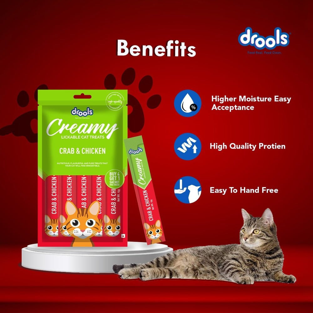 Drools Creamy Lickable Crab & Chicken Cat Treat : 1 pack (4+1 pieces)