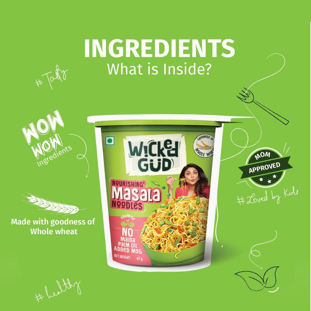 WickedGud Nourishing Masala Cup Noodles - Pack of 2 : 2 x 67 g