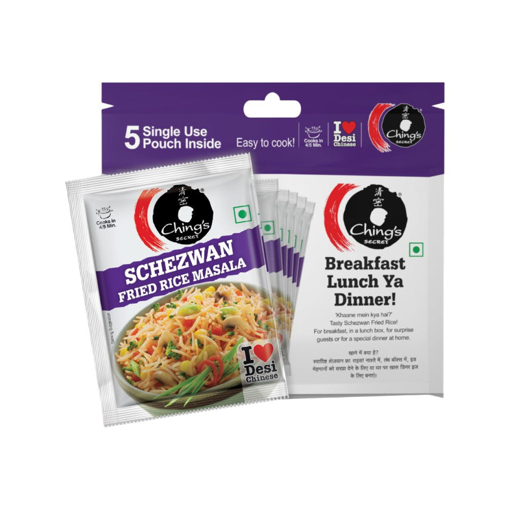 Ching's Secret Schezwan Fried Rice Masala Instant Mix - 5 Single Use Pouches + Paneer Chilli Masala Instant Mix - 5 Single Use Pouches Combo : 5 x 20 g + 5 x 20 g