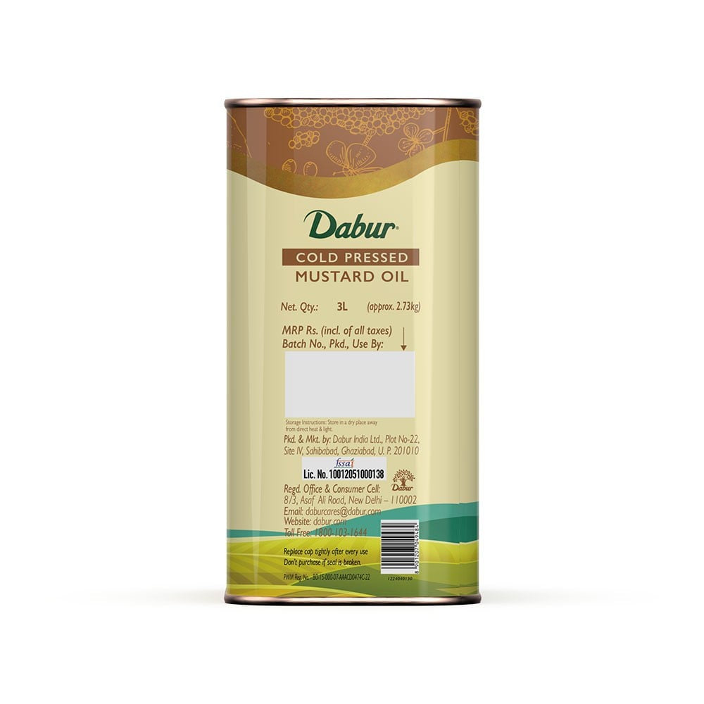 Dabur Cold Pressed Mustard Oil : 3 ltr