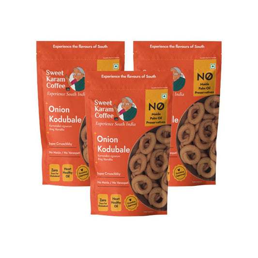 Sweet Karam Coffee Onion Kodubale/ Chakli, - No Palm Oil - Pack of 3 : 3 x 95 g