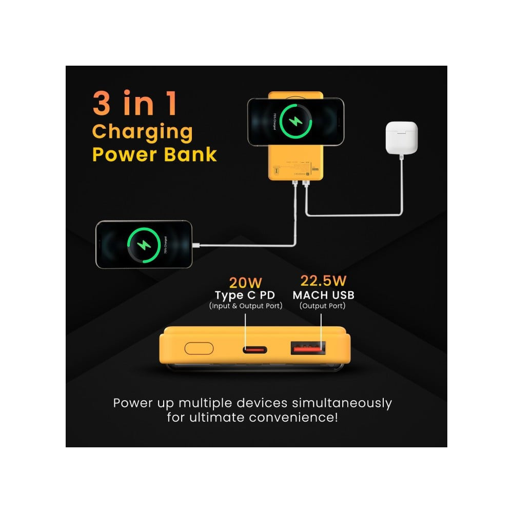 Portronics Luxcell Wireless Mini 10000 Mah Power Bank (Yellow) : 1 unit
