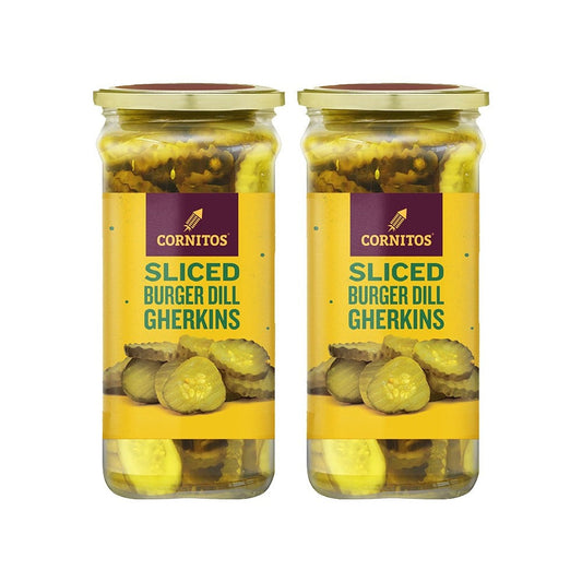 Cornitos Sliced Burger Dill Gherkins - Pack of 2 : 2 x 370 ml