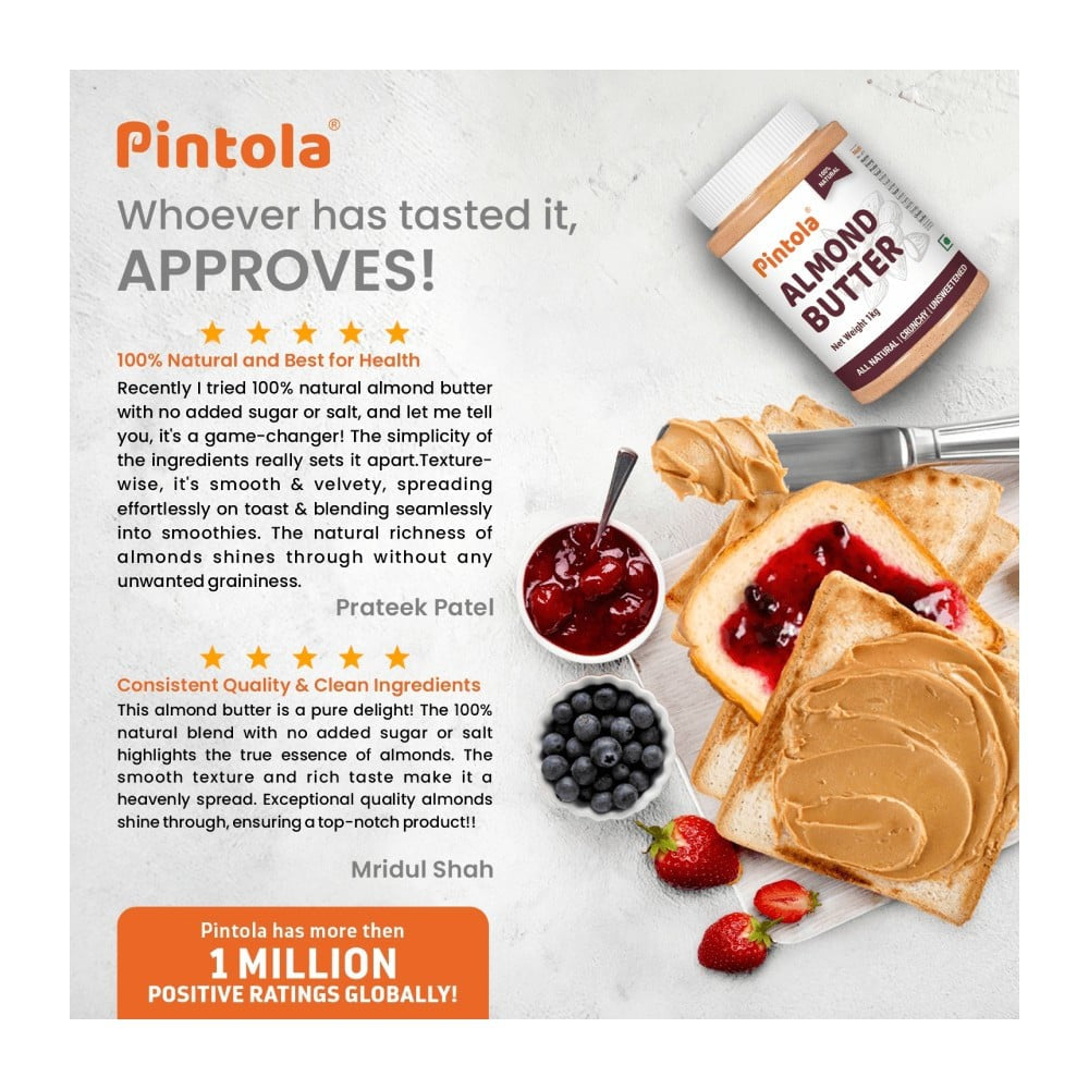 Pintola All Natural Crunchy Almond Butter - Pack of 2 : 2 x 200 g