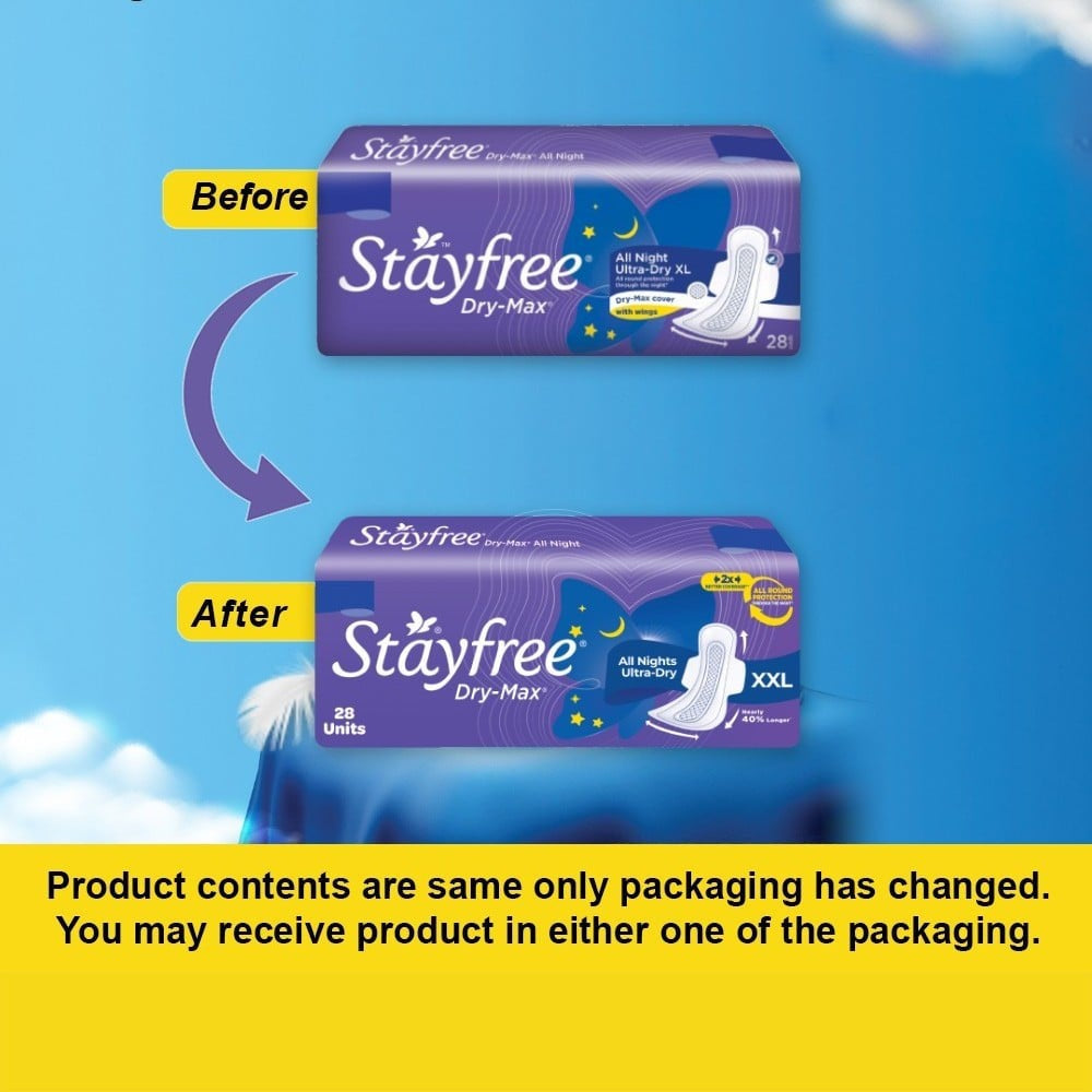 Stayfree Dry Max All Night Sanitary Pads (XL/XXL) : 28 units
