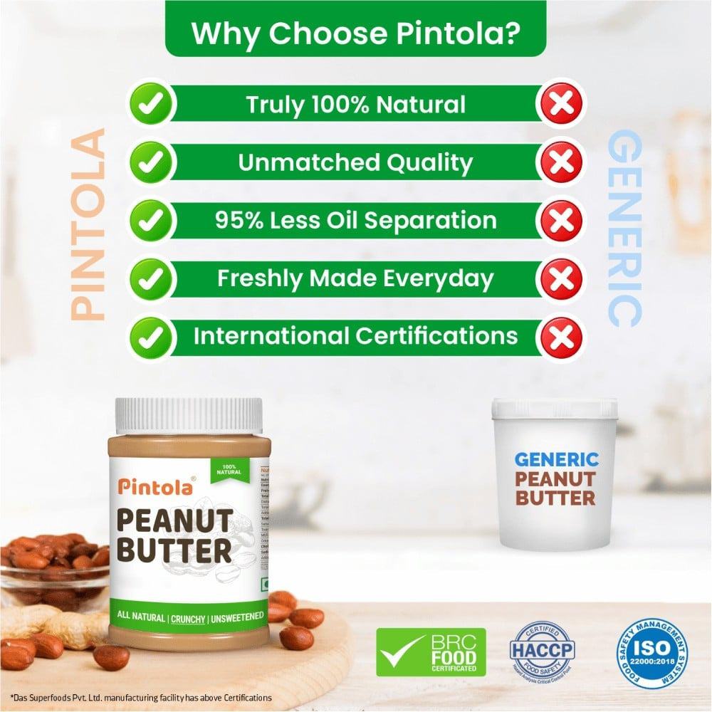 Pintola All Natural Crunchy Peanut Butter (Unsweetened) : 350 g