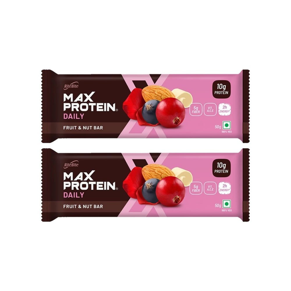 RiteBite Max Protein Energy Bar (Fruit and Nut) - Pack of 2 : 2 x 50 g