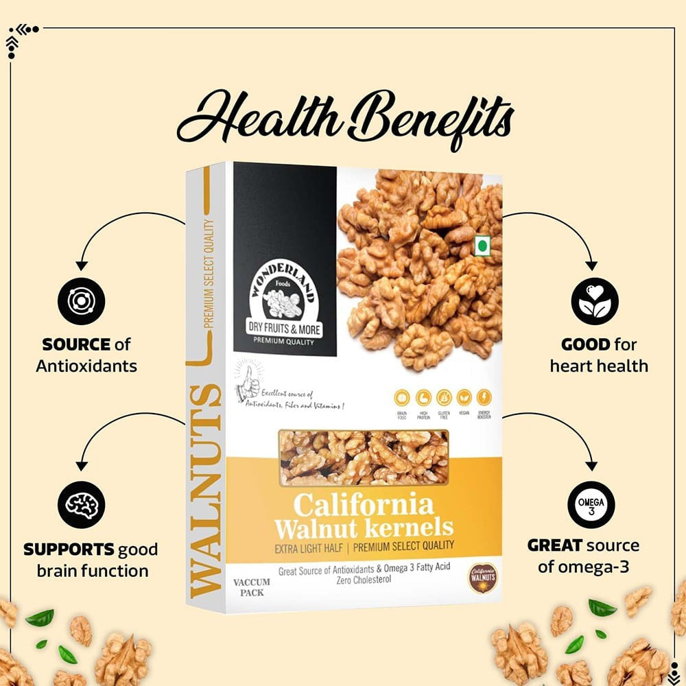 Wonderland Foods California Walnut Kernels (Akhrot Giri) Extra Light Halves : 200 g