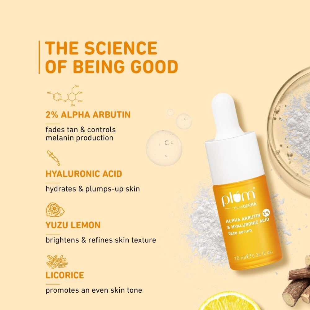Plum 2% Alpha Arbutin & Hyaluronic Acid Tan Fighting Face Serum : 10 ml