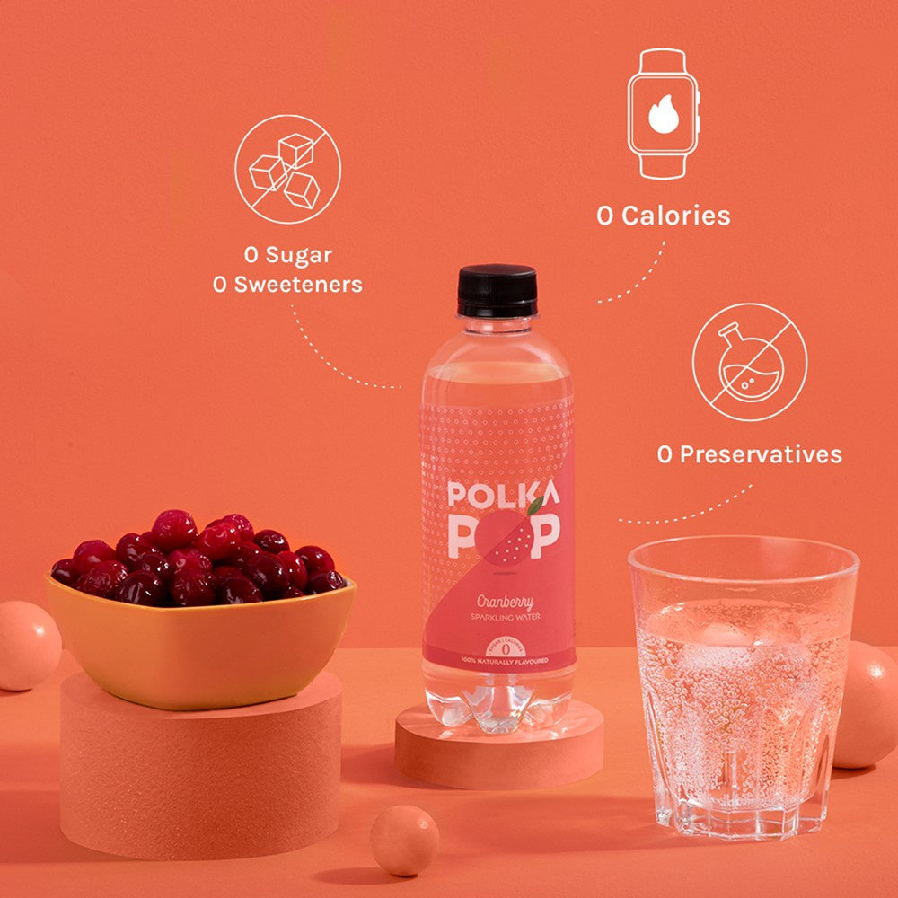 Polka Pop Zero Sugar Cranberry Sparkling Water : 300 ml