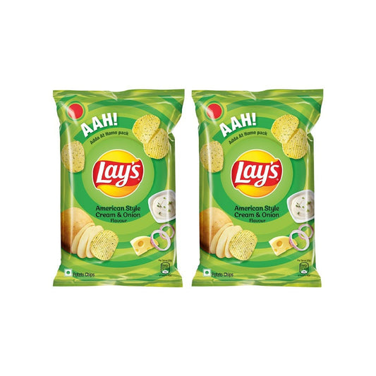 Lay's American Style Cream & Onion Potato Chips (143 g) - Pack of 2 : 2 x 143 g