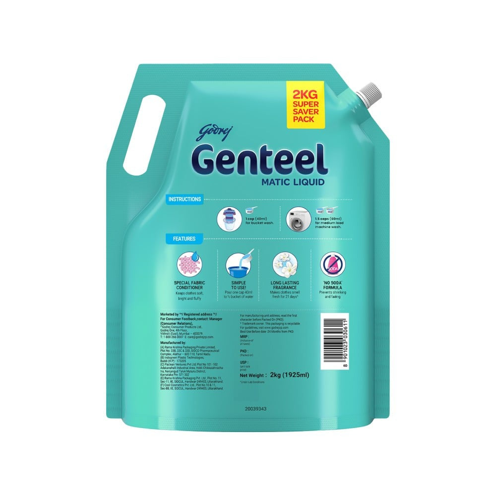 Godrej Genteel Matic Front Load Liquid Detergent : 2 kg