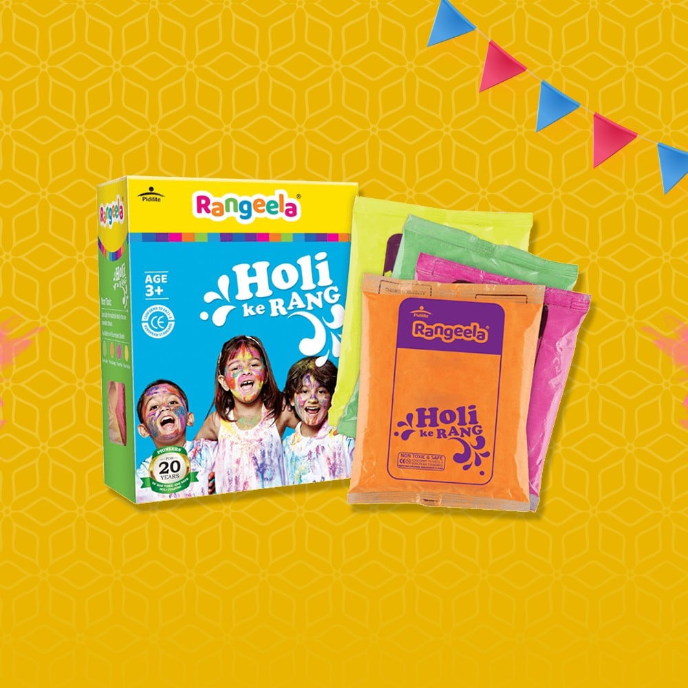Pidilite Rangeela Holi Ke Rang Non-Toxic Vibrant Gulal (Pink, Yellow, Green, Orange) : 1 pack (4 x 60 g)