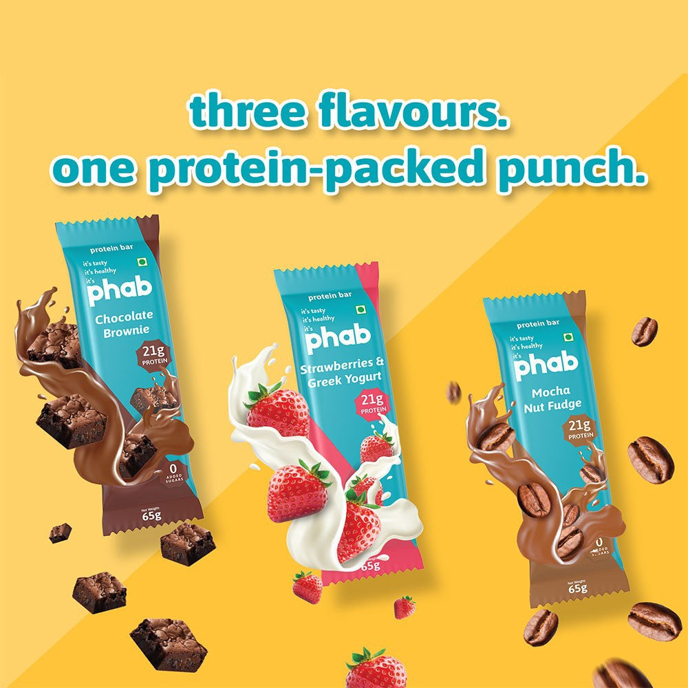 Phab Strawberries & Greek Yogurt Protein Bar - Strawberries & Greek Yogurt (High Fibre & No Added Sugar) : 3 x 65 g