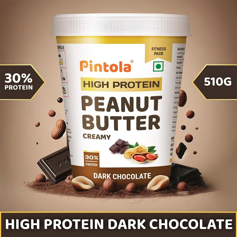 Pintola Dark Chocolate Creamy Peanut Butter (High Protein) - Pack of 2 : 2 x 510 g