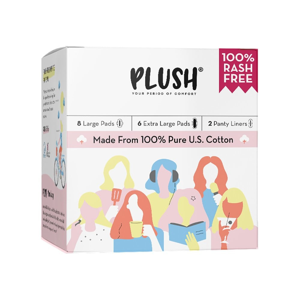 Plush Rash Free Sanitary Pads (8L+6XL and 2 Free Liners) : 14 pieces