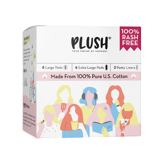 Plush Rash Free Sanitary Pads (8L+6XL and 2 Free Liners) : 14 pieces