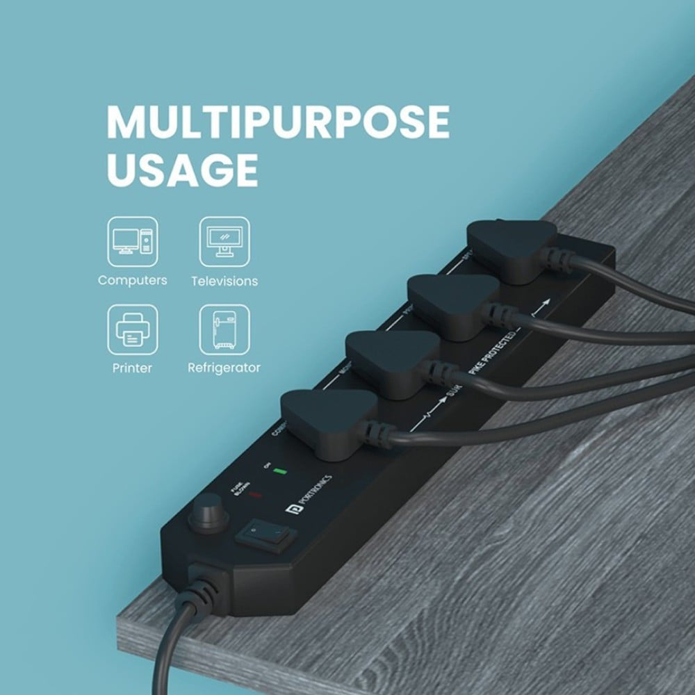 Portronics Power Plate 10 1500W Extension Board (3 m, Black) : 1 piece