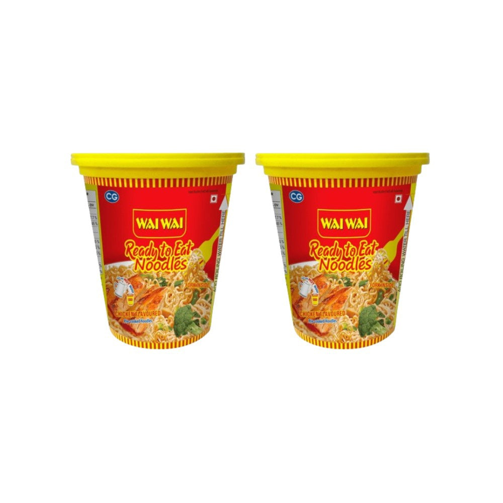 Wai Wai Ready To Eat Chicken Cup Noodles - Pack of 2 : 2 x 75 g