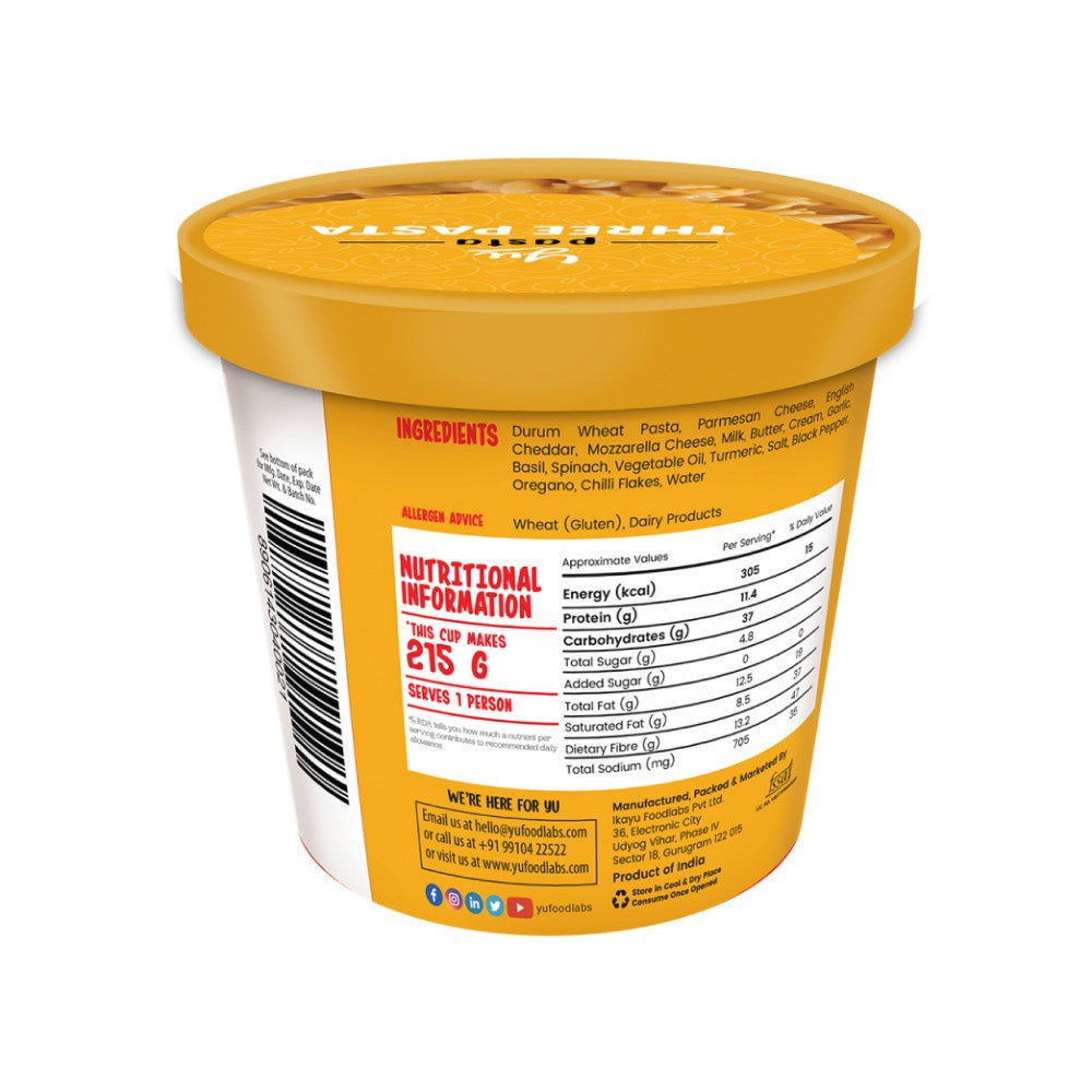 Yu Three Cheese Instant Pasta Cup - Pack of 3 : 3 x 65 g