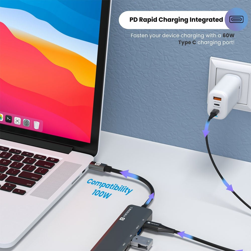 Portronics Mport 52 Multi Port USB Hub (Grey) : 1 unit