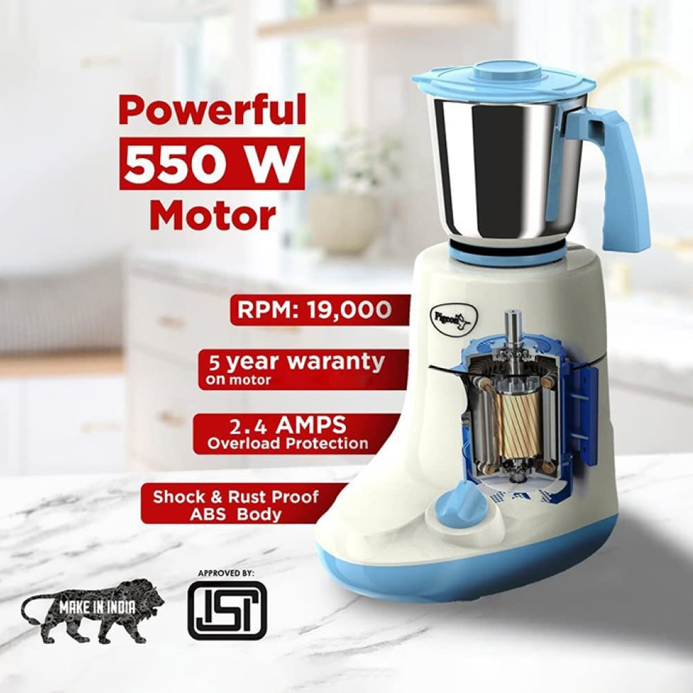 Pigeon Glory 550W Juicer Mixer Grinder with 3 Stainless Steel Jars (White) : 1 unit