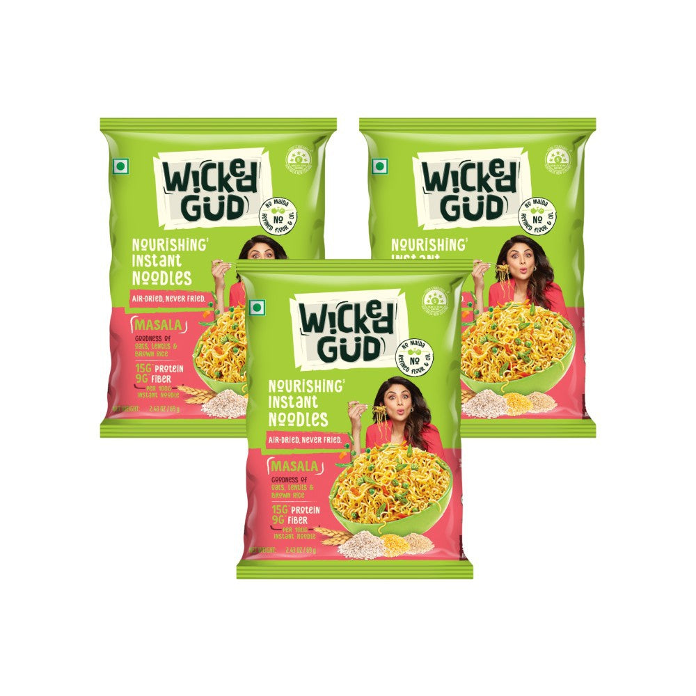WickedGud Masala No Maida & No Oil Instant Noodles - Pack of 3 : 3 x 69 g