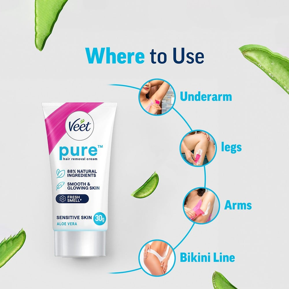 Veet Aloe Vera Sensitive Skin Hair Removal Cream - Pack of 3 : 3 x 30 g