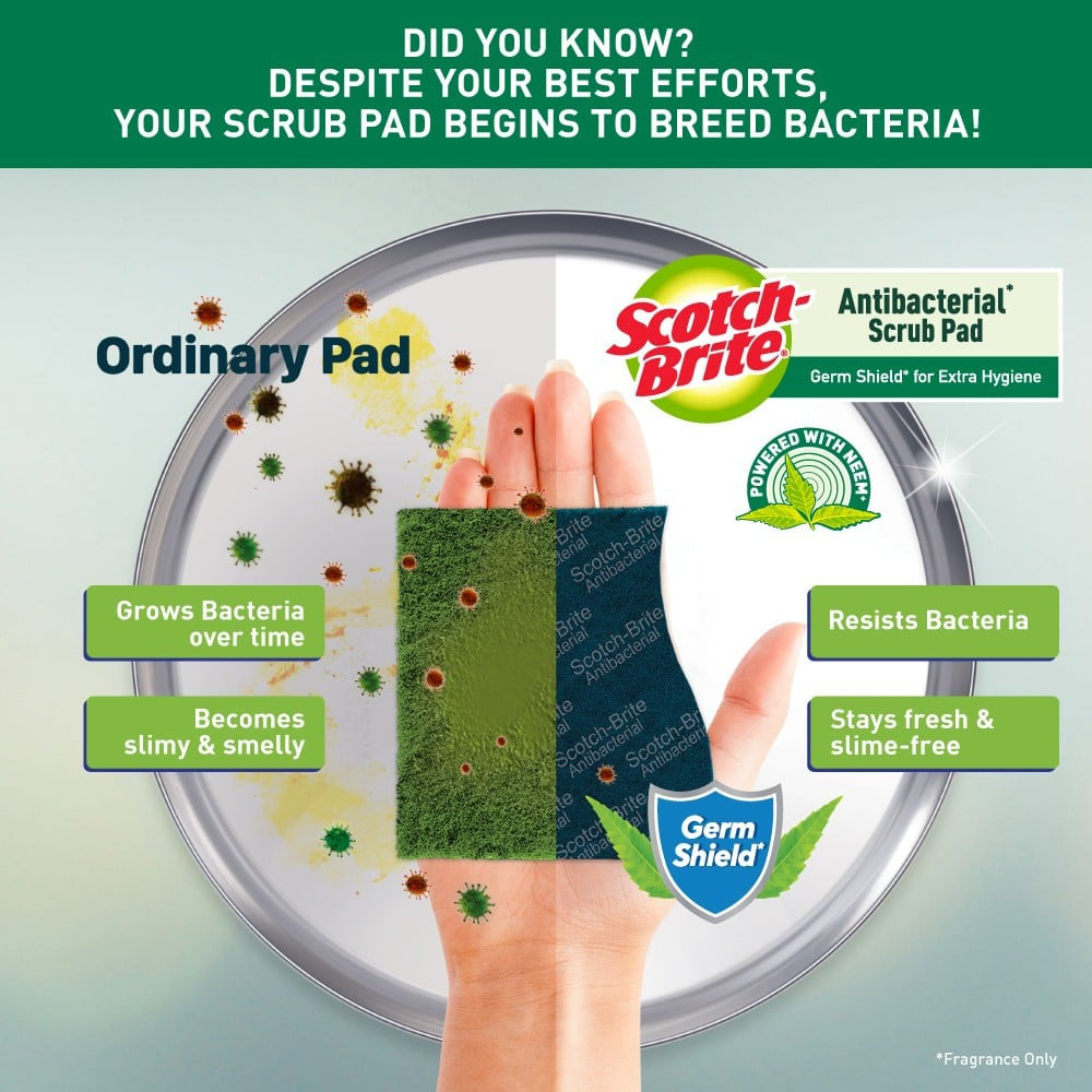 Scotch Brite 3 Pcs Antibacterial Scrub Pad (2.75 x 4 inch) : 1 unit
