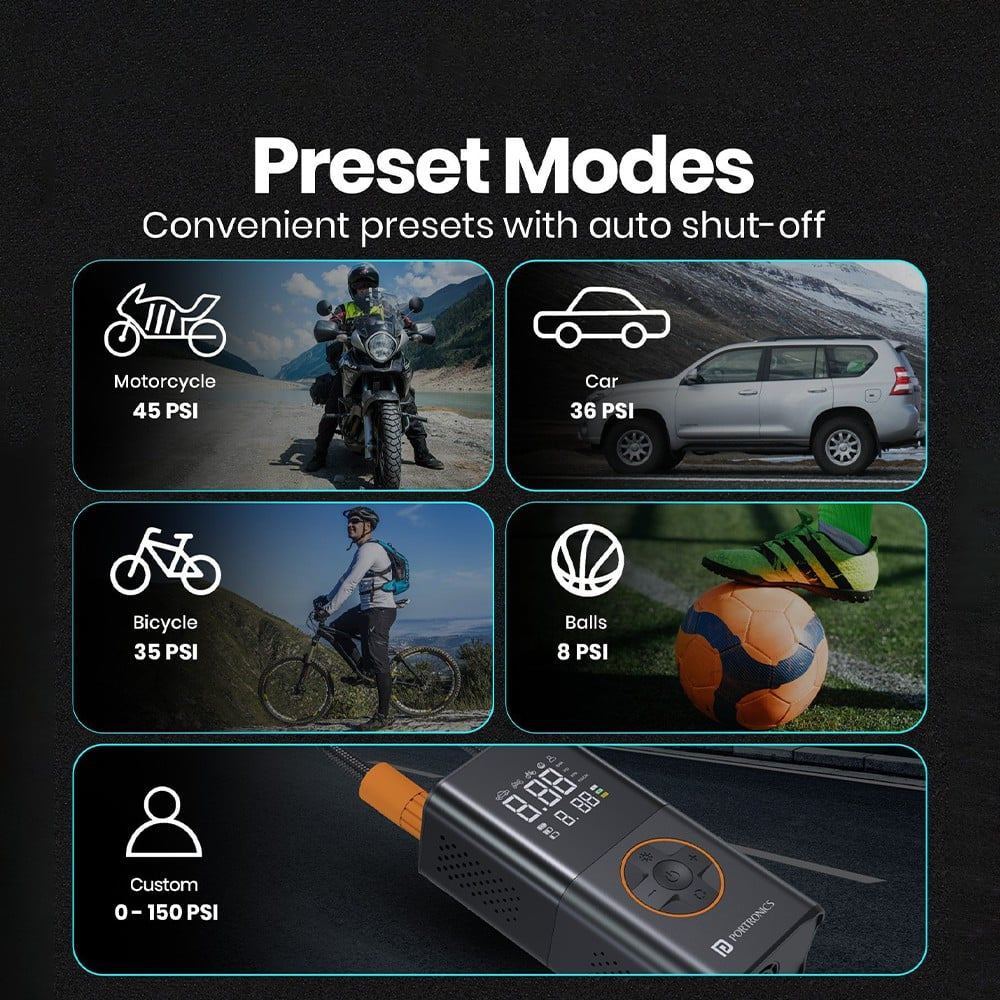 Portronics Vayu 3.0 Tyre Inflator with 150 PSI Pressure, 4000 mAh Battery : 1 unit