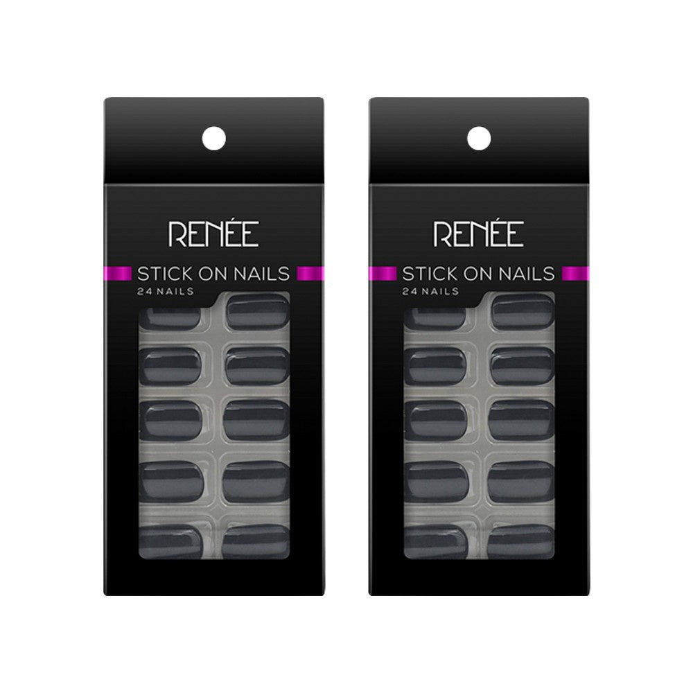 Renee Square Press On Nails (BN 01) - Pack of 2 : 2 x 1 pack (24 pieces)