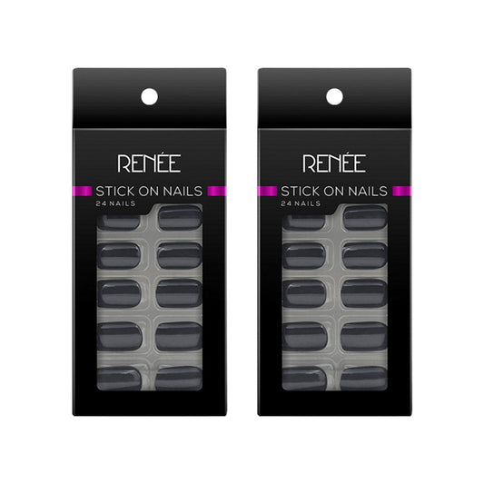 Renee Square Press On Nails (BN 01) - Pack of 2 : 2 x 1 pack (24 pieces)