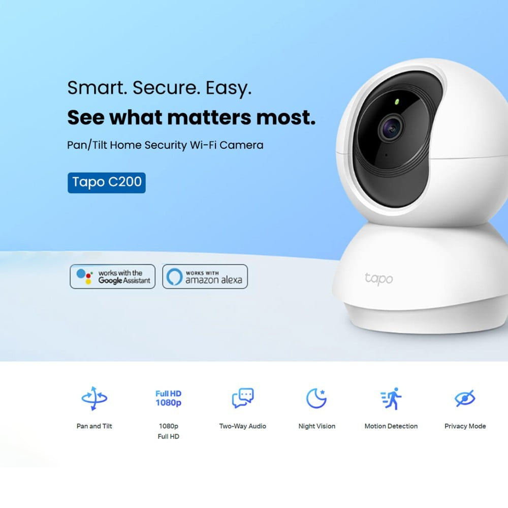 TP-LINK Tapo C200 Pan/tilt Wi-fi Smart Home Security Camera 1080p 2MP (White) : 1 unit