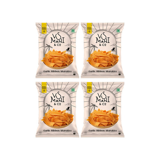 VS Mani & Co. Garlic Ribbon Murukku, No Palm Oil - Pack of 4 : 4 x 65 g