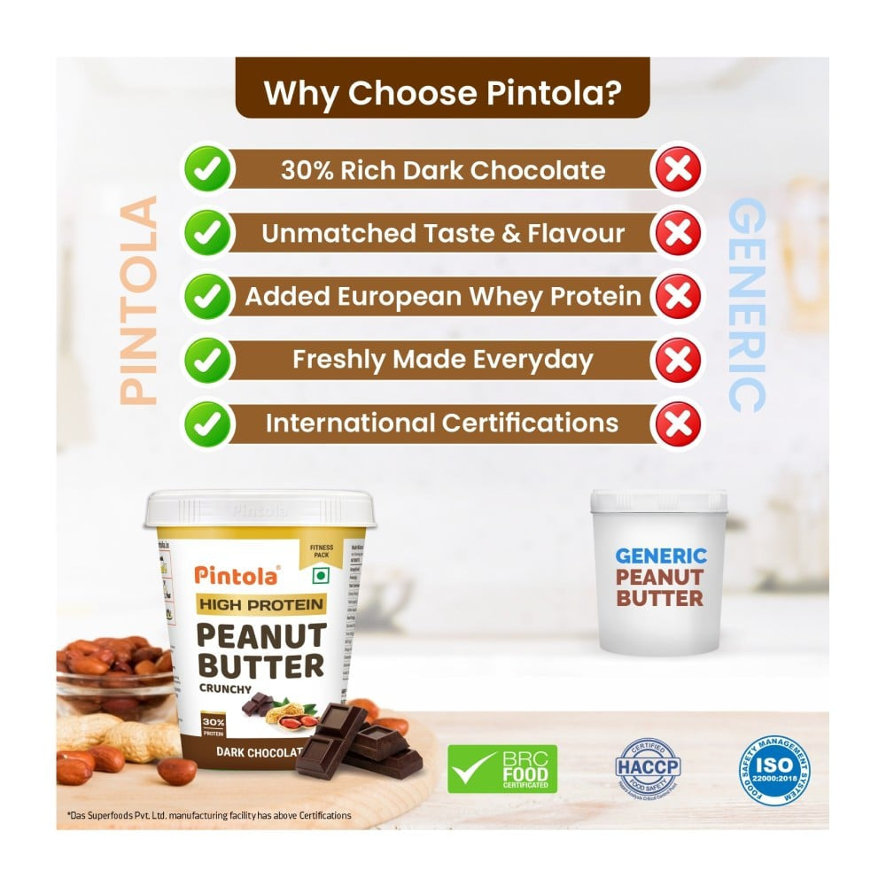 Pintola Dark Chocolate Crunchy Peanut Butter - Pack of 2 : 2 x 510 g