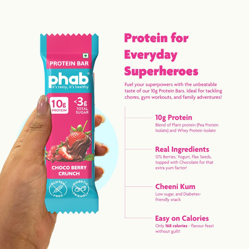Phab Choco Berry Crunch 10g Protein Bar (Diabetic Friendly) : 3 x 50 g