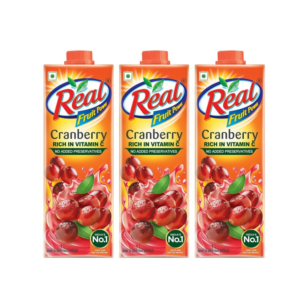 Real Fruit Power Cranberry Juice - Pack of 3 : 3 x 1 ltr