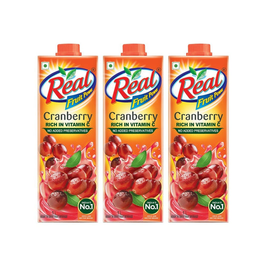 Real Fruit Power Cranberry Juice - Pack of 3 : 3 x 1 ltr