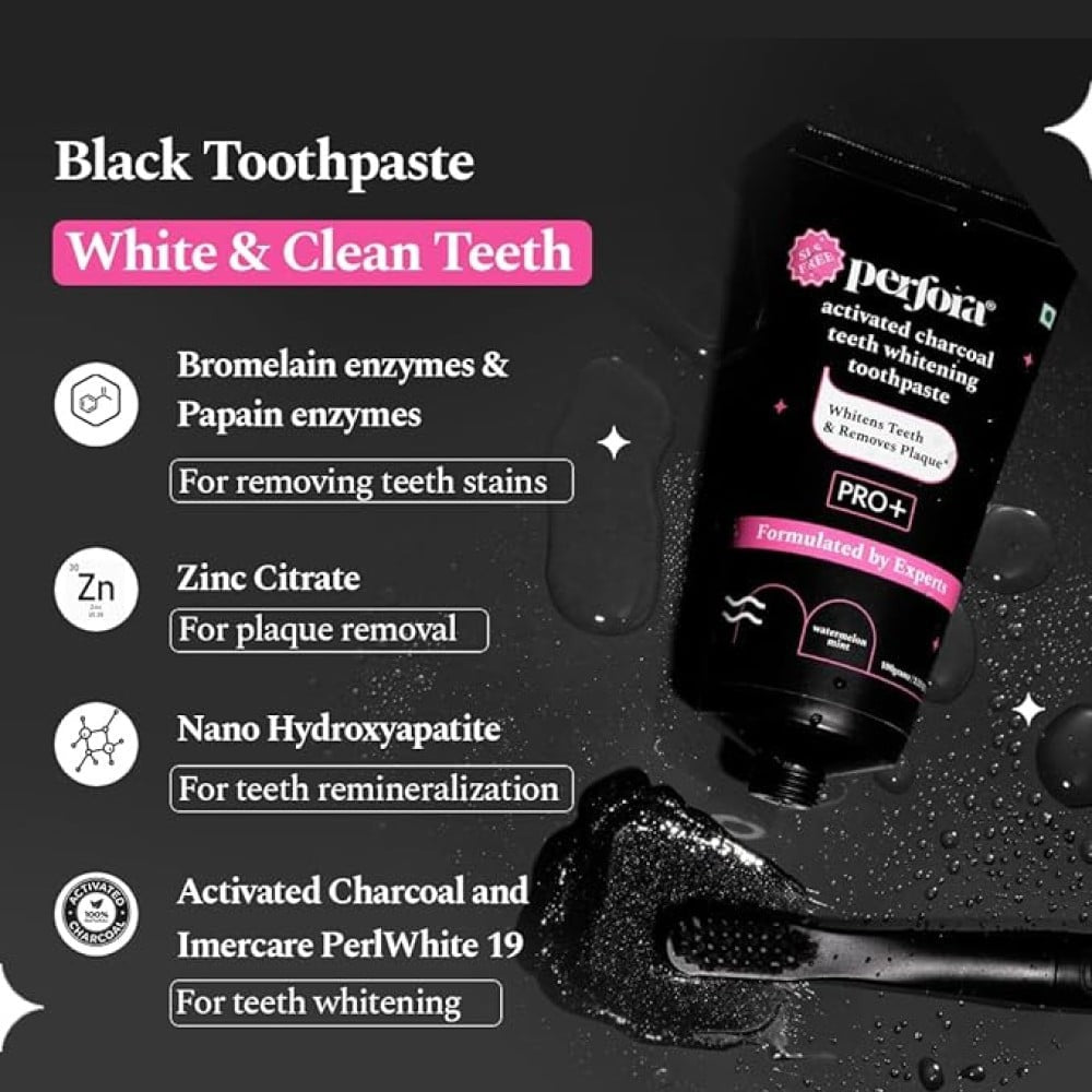 Perfora Activated Charcoal PRO+ Teeth Whitening Toothpaste (Watermelon Mint) : 50 g