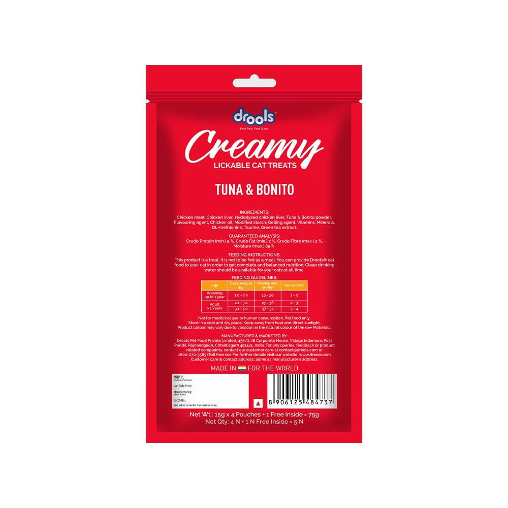 Drools Tuna and Bonito Lickable Creamy Cat Treat : 1 pack (4+1 pieces)