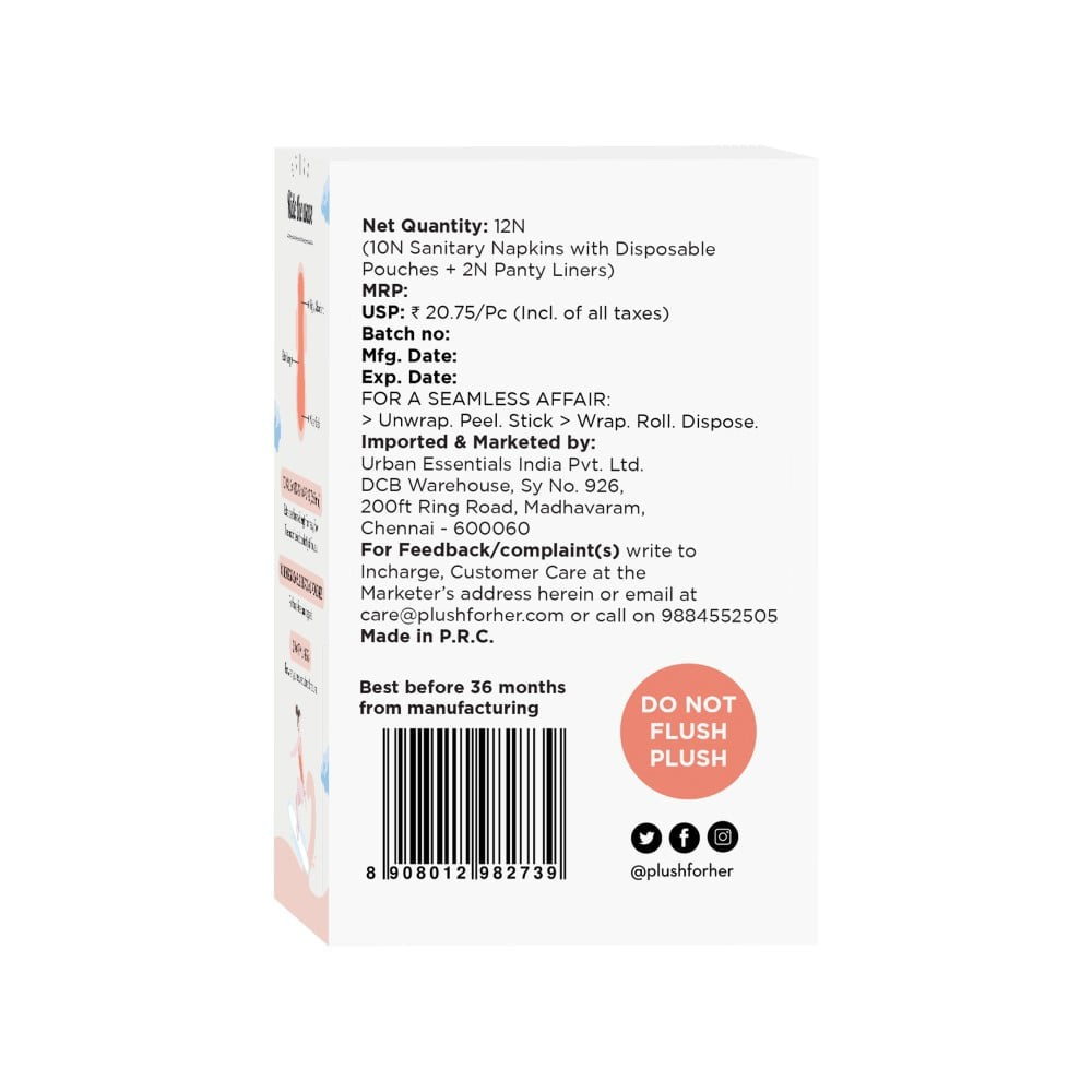 Plush Rash Free Sanitary Pads (with 2 Free Liners) : 10 pieces