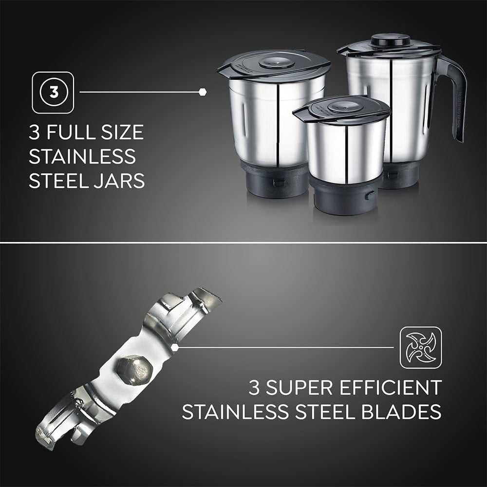 Prestige Apex 3 Jars 500W Mixer Grinder (Black) : 1 unit