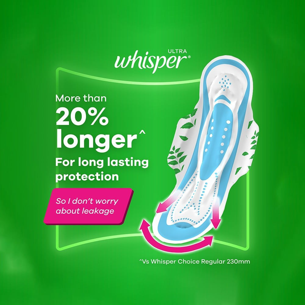 Whisper Ultra Upto No Gap No Leaks Sanitary Pads (XL, 30 pieces) : 30 pieces