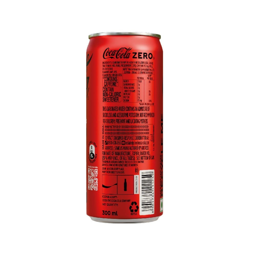 Coca-Cola Zero Sugar Soft Drink Can : 300 ml
